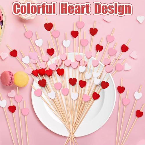 120 PCS Red Love Heart Shaped Cocktail Picks, Toothpicks for Appetizers | 4.7Inch Bamboo Fancy Tooth Picks Cocktail Skewers Sticks Selected for Appetizers, Weddings, Valentines Day