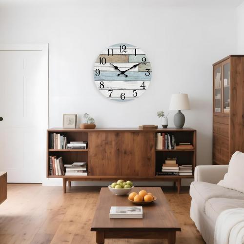 KECYET 16 Inch Large Wall Clock Battery Operated Silent Non Ticking Coastal | Round analog clock; large easy-read dial for bathroom, kitchen, bedroom & living room; 1 AA battery (not included)