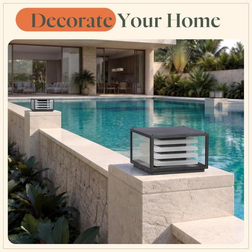 11.8 Outdoor Post Lights Hard Wired, Glass Pillar Lights Outdoor Waterproof, 3000K LED Column Light Outside, AC100-240V Large Square Post Lamp, Modern Pillar Light for Patio Columns (1 Pack)