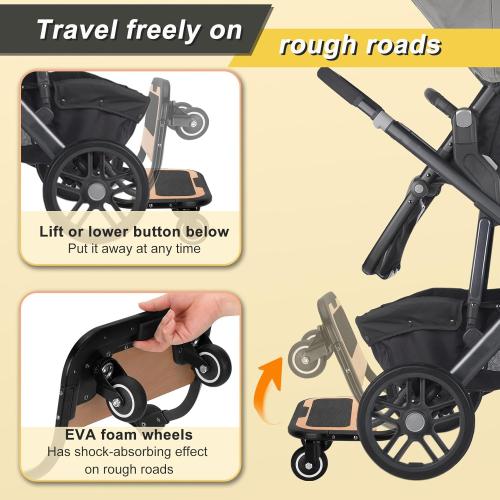 Piggyback Ride-Along Board for Vista (Models 2015-2019),Vista V2,and Vista V3 Strollers,Stroller Standing Board with 360 ° Universal Wheel,Use EVA Foam Wheels Smoothly Nnavigate Through Rugged Roads