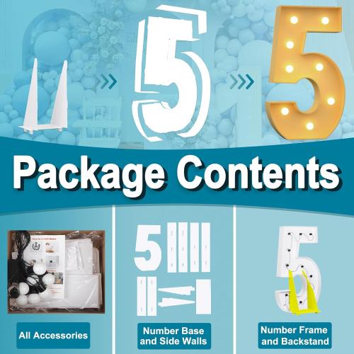 3FT Marquee Numbers 5 Large Light Up Numbers for 5th 25th 50th Birthday Party Decorations Girl Boy Anniversary Light Up Sign Outdoor Pre-Cut Foam Board Kit
