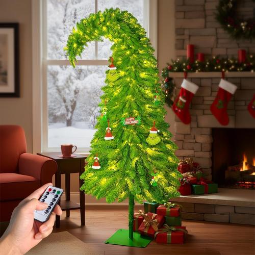 Size 6ft Whimsical Christmas Tree 6FT - Christmas Decorations Timer Remote Control, Foot Switch Device with 150 LED Lights Pre-Lit Artificial Tree Xmas Holiday Decor for Indoor Home Office