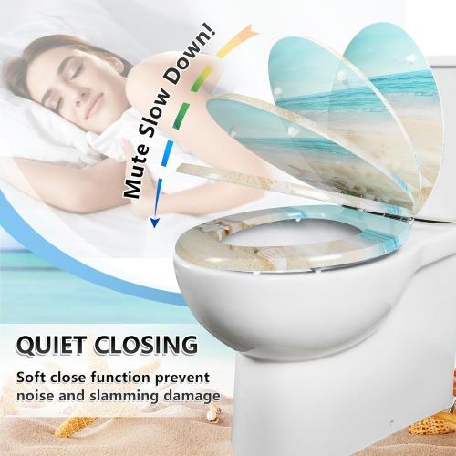 Angol Shiold Elongated Toilet Seat Molded Wood Toilet Seat with Quietly Close and Quick Release Hinges, Easy to Install also Easy to Clean (Elongated, Beach)