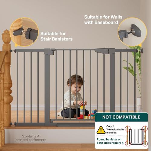 Cumbor 30-51.5 in Extra Wide Baby Gate for Stairs, Dog Gate, Cool Gray | Mom's Choice Awards Winner, Auto Close with Double Lock for Doorways, Child Gate for Toddlers & Pets, Pressure Mounted
