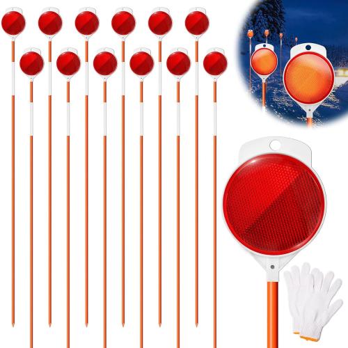 Pack of 12 Remiawy Driveway Markers 12 Pack, 48” Driveway Reflectors on Poles, High Visibility Snow Stakes with Double Sided Reflector, Reflective Fiberglass Rods for Snow Plowing, Garage Entrance, Parking Lot