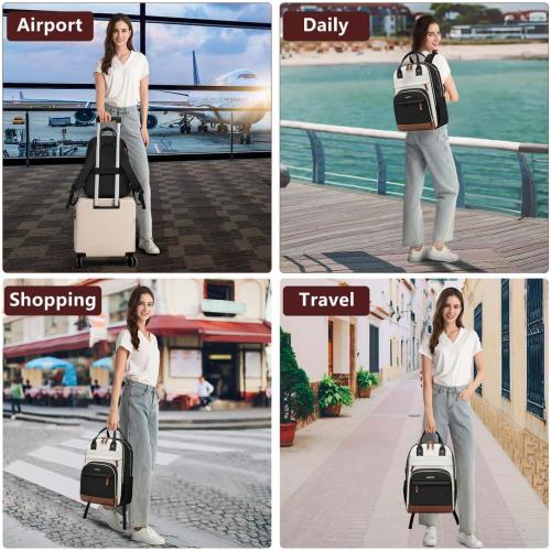 Laptop Backpack for Women Bag - 15.6 inch Work Travel Backpack with USB Charger College Bookbag Waterproof Business Computer Backpack Anti-theft Casual Backpacks for Nurse Teacher Beige Black Brown