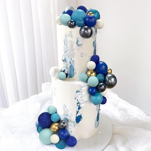 56 PCS Colorful Ball Shaped Cake Topper Pearl Balls Cupcake Cake Insert Topper for Birthday Party Wedding Decoration Supplies Blue Series Eight Colors