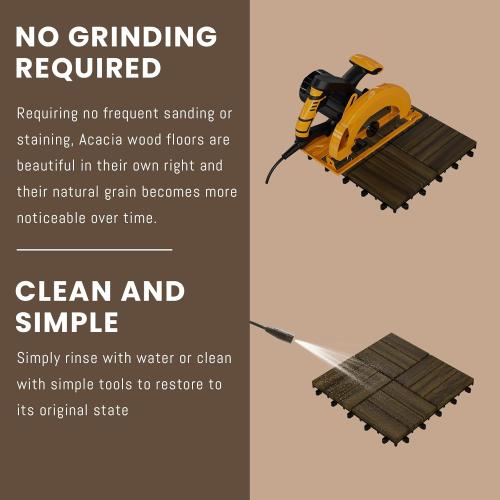 Acacia Wood Interlocking Deck Tiles, 12'' x12'' Outdoor Flooring for Balcony Decor, Backyard Paths & Garden Areas, Waterproof Wood Flooring Stable & Durable (27Pcs)
