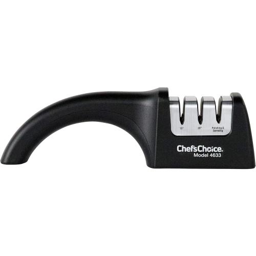 Chef'sChoice Professional Manual Knife Sharpeners AngleSelect for 15- and 20-Degree Straight-Edge and Serrated Knives with Diamond Abrasives Precise Angle Control & Compact Footprint, 2-Stage, Black