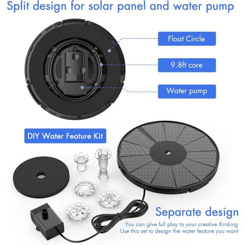 3.5W Solar Fountain Pump for Water Feature Outdoor DIY Solar Bird Bath Fountain with Multiple Nozzles, Solar Powered Water Fountain for Garden, Ponds, Fish Tank and Aquarium
