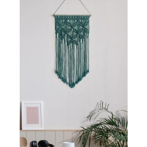 Winterdemoon Handmade Cotton Home Decor Macrame Wall Hanging Deep Green