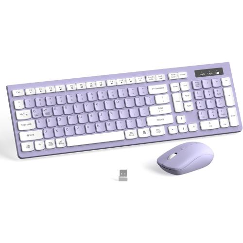 Wireless Keyboard and Mouse Combo, Full-Sized Wireless Keyboard and Adjustable DPI Mouse, 2.4GHz USB Receiver, Silent Keyboard and Mouse for PC, Windows, MAC, Desktop, Laptop(Purple)