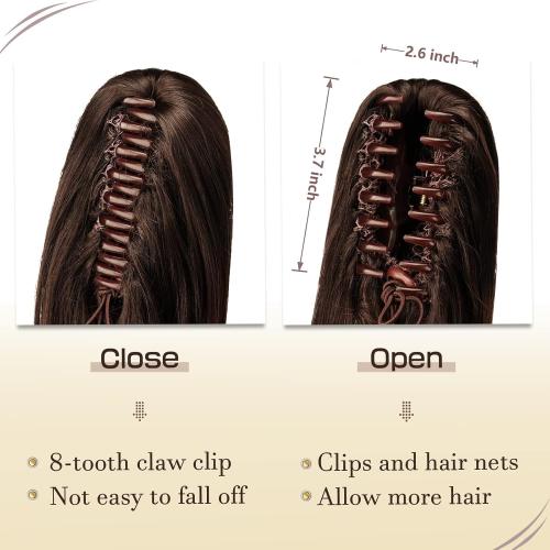 SOFEIYAN 13 Ponytail Extension Long Curly Ponytail Clip in Claw Hair Extension Natural Looking Synthetic Hairpiece for Women, Black/Medium Chestnut Brown Mix