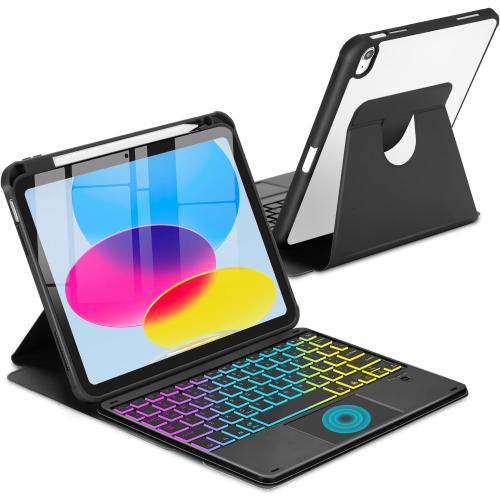 Touchpad Keyboard Case for iPad (A16) 11th 10th Generation, 360 Rotation Cover with Pencil Holder Wireless Backlit Detachable Keypad for iPad 11 inch 2025/10 Gen 10.9 2022 Black