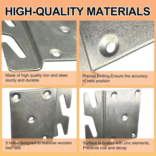 4 Pcs Bed Rail Hooks Plates, Universal Bed Frame Brackets for Headboard Footboard, Replacement Parts with Mounting Screws (96x93mm/3.78x3.66inch)