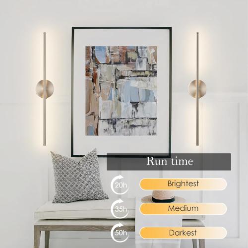 Battery Operated Wall Sconces with Remote Control, Dimmable Wall Sconces Set of Two, 350°Rotate, 3000K LED Nickel Wireless Wall Light for Living Room,Bedroom, Hallway, 28.3 Inch (2 Pack)