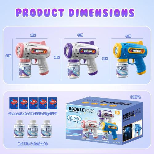 3 Pack Bubble Guns with Bubbles Solution: Automatic Bubble Maker Machine for Boys Girls, Bubble Guns Outdoor Toys for Toddlers, Party, Wedding Birthday Gifts for Ages 3 4 5 6 7 8 Year Old Kid