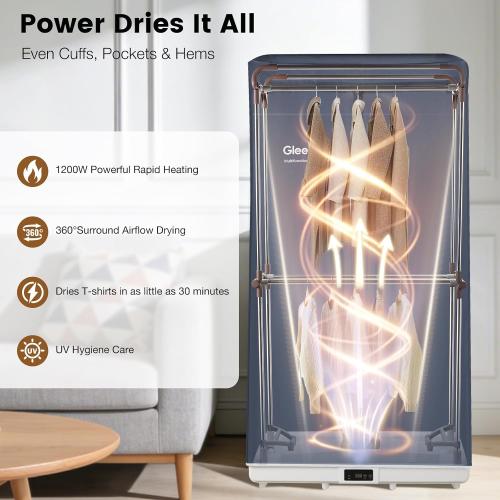 Portable Clothes Dryer for Apartment, RV, Travel | Foldable, Easy Installation, 1200W Fast Drying, Quiet, Adjustable Timer,Large Capacity