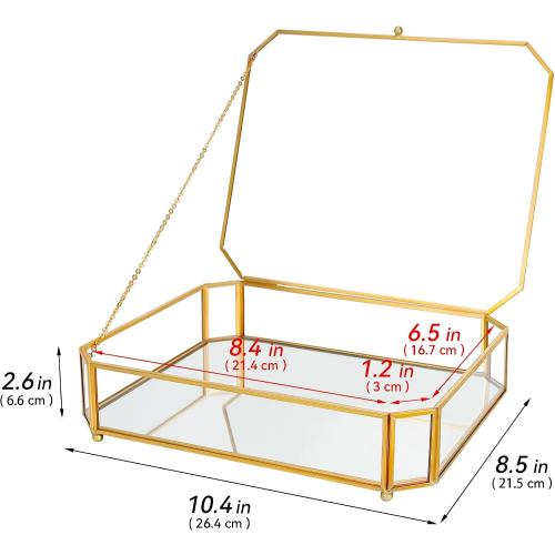 REDHUGO Large Glass Boxes for Display Handmade, Octagon, Gold
