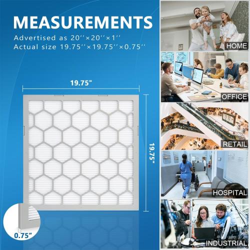 20x20x1 MERV 8 Air Filter,AC Furnace Air Filter,Reusable ABS Plastic Frame, 7 Pack Replaceable Filter Media (Actual Size: 19.61 x 19.61 x 0.78)