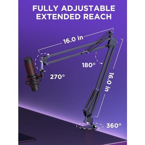 InnoGear Boom Arm Microphone Mic Stand for Blue Yeti HyperX QuadCast SoloCast Snowball Fifine Shure SM7B and other Mic, Large