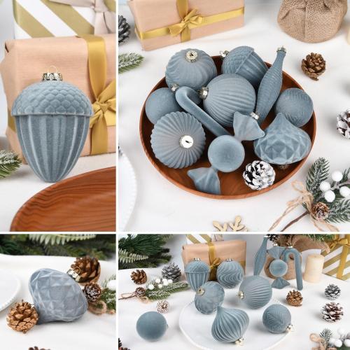 Velvet Ornaments for Christmas Tree Decorations - Dusty Blue Flocked Christmas Ornament Set for Winter Holiday Decor - Shatterproof Xmas Balls Ornaments Bulk - Pack of 24