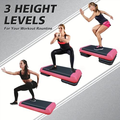 Grey and Red Adjustable Workout Aerobic Exercise Step Platform, Fitness & Exercise Step Platform with 2/4 Stackable Risers for Home Gym Cardio Training(Grey/Red)