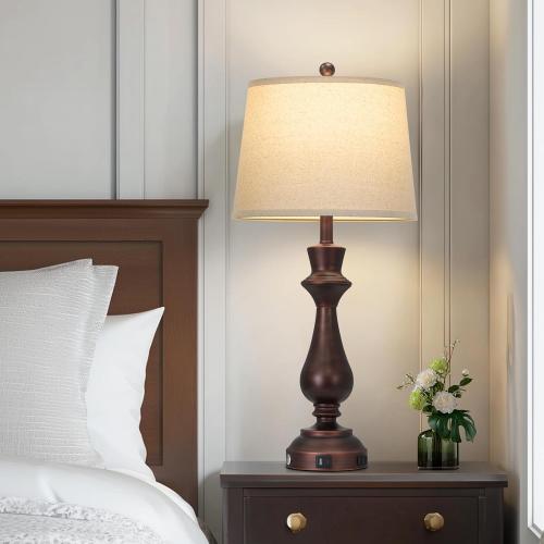 Vintage Table Lamps Set of 2 for Living Room,30 Tall Bedside Lamp with USB Charging Port,3-Way Dimmable Touch Nightstand Lamp for Bedroom Desk Side Table Office,Brown