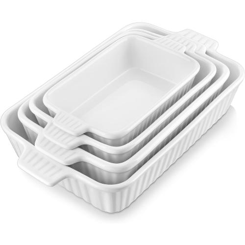 MALACASA Casserole Dishes for Oven, Porcelain Baking Dishes, Ceramic Bakeware Rectangular Lasagna Pans Deep with Handles for Baking Cake Kitchen, White (9.4/11.1/12.2/14.7), Series -( Missing one ceramic - 14.7”) - set of 3 see in the pictures
