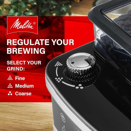 Melitta® Aroma Fresh™ Plus 10-Cup Coffee Maker with Built in Burr Grinder | Automatic Drip, Grind & Brew, 5-Pack Coffee Filters Included