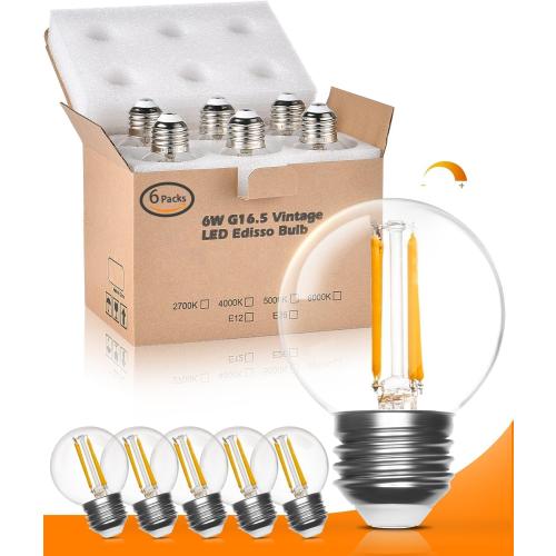 【Upgraded】 Dimmable E26 Led Bulb 60 Watt, G16.5 Light Bulbs 60Watt Soft White 2700K, Globe Small E26 Bulb, Edison Bulbs for Chandelier, Celling Fan, Vanity Lights, 6W, 860LM 90 CRI, 6 Pack