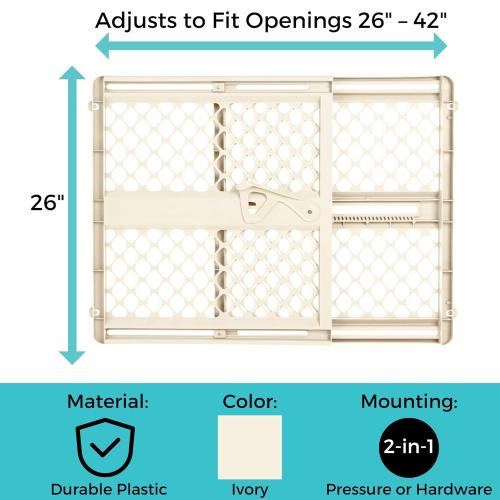 Toddleroo by North States - Supergate Ergo Baby Gate: Plastic Baby Gate for Stairs & Doorways - Adjustable Indoor Safety Gate - Made in USA - 26 to 42 Inches Wide - 26 Inches Tall - Ivory