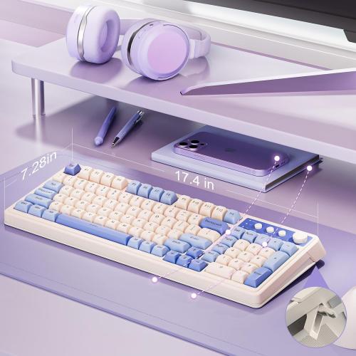 AULA S99 Wireless Keyboard, Tri-Mode Bluetooth/2.4GHz/USB-C Cute Creamy Gaming Keyboard with Number Pad RGB Backlit, Media Knob Custom Computer Keyboards for MAC Xbox PC Gamer - Gradient Purple