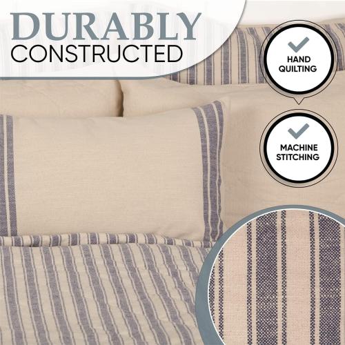 Piper Classics Market Place Blue Ticking Stripe QUEEN SIZE Quilt