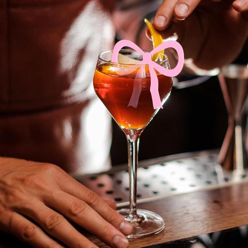 ABOOFAN 20pcs Acrylic Bow Wine Glass Charms Coquette Bow Drink Tags Bowknot Drink Markers for Birthday Party Decorations