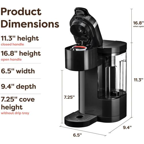 Black Single-Serve Pod Coffee Maker | K-Cup Compatible 6-14oz Brewer for Home Use