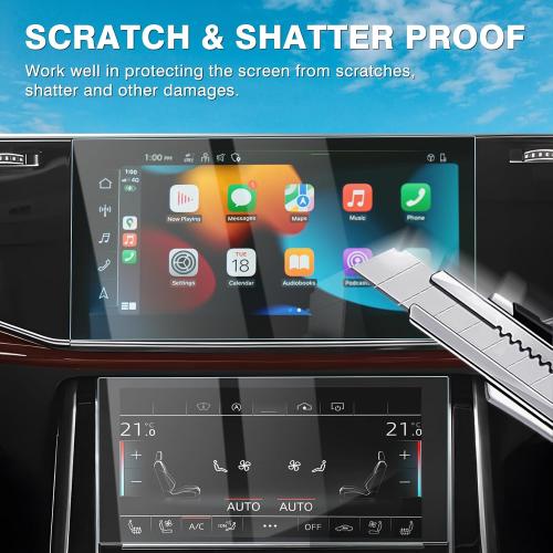 Karltys 2 Pack Screen Protector for 2020-2025 Audi Q7 Q8 10.1-Inch Upper   8.6-Inch Lower Screen, 9H Tempered Glass Screen Protector for Audi Q7 Accessories, Car Radio Screen Cover Anti Fingerprint