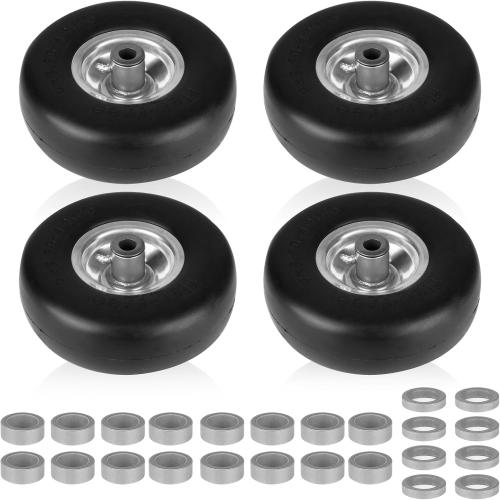 9x3.50-4 Flat Free Lawn Mower Tire and Wheel Smooth Tire with Rim for Commercial and Residential Walk-Behind Lawnmowers, Hand Trucks, Garden Carts and Trailers | 4 Centered Hub | Bore ID 3/4 4PCS