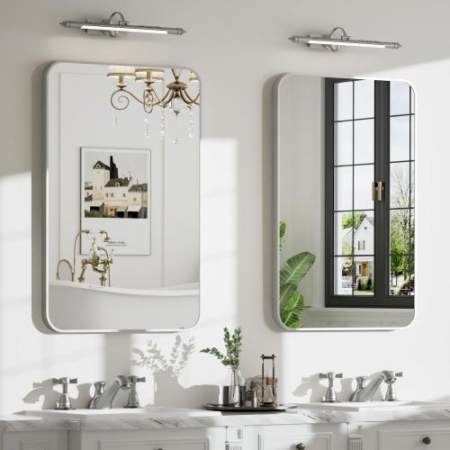 24x36 Bruhed Nickel Rectangle Vanity Bathroom Mirror, Set of 2 | Aluminum Alloy Frame, Clear Reflection, Rust-Resistant, Vertical or Horizontal, Wall Mount, Bedroom and Entryway