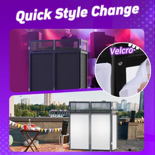 YooKoo Foldable DJ Booth for Tool-Free Assembly, DJ Table with White & Black Scrims, Metal Frame DJ Facade, DJ Stand with Cable Hole and Carry Bag, for Parties & Events & Small Studios ( maybe missing screws)