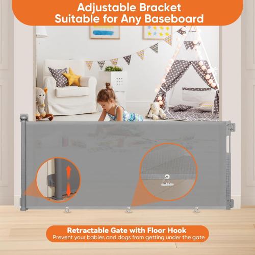 Size 80 Inch Color Grey No Drill Retractable Pet Gates for Doorways No Drilling Retractable Gate for Stairs No Drilling Retractable Dog Gates for The House Indoor Mesh Pet Gate Outdoor Retractable Baby Gates for Dogs