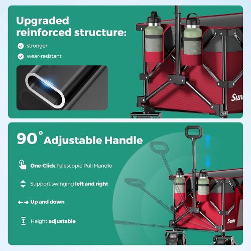 SUNNYFEEL 49 L Foldable Wagon Cart with Big Wheels - 550lbs Heavy Duty Extra Long Collapsible Shopping Cart - Utility Grocery Wagon for Garden Sports Camping Outdoor Activities (Red)
