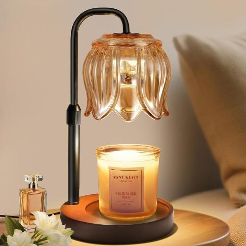 Nacial Candle Warmer Lamp with Timer Dimmer, Valentines Day Gifts for Her Women Wife Mom Girlfriend Birthday Gifts House Warming Home Decor, Candle Warming Lamp Adjustable Height, Embossed Walnut Base