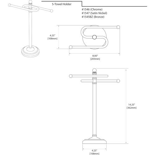 Gatco 1546MX Modern Round Base Freestanding Countertop S Style Towel Holder, Matte Black / 14.25 H x 8 W S-Shape Countertop Towel Rack/Hand Towel Holder for Bathroom, Kitchen