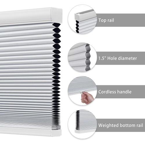 Changshade Honeycomb Shades Cordless for Indoor Windows, Cellular Blinds Blackout Shade for Bedroom Bathroom Heat Blocking Thermal Insulated 1.5 Inch Accordion Window Pleated Shades, 44 Wx72H, White