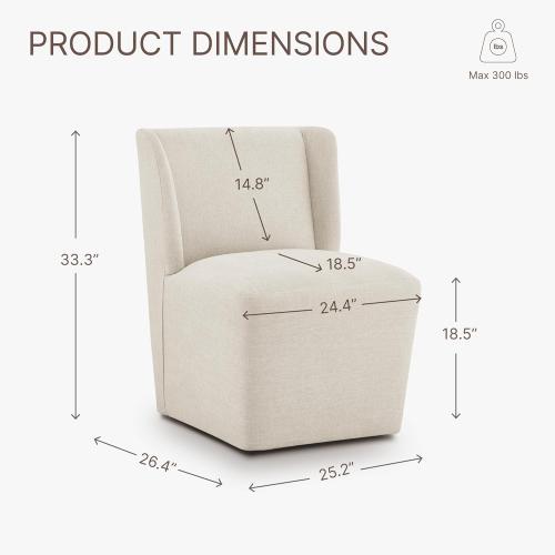 Upholstered Dining Chair with Casters, Wingback Modern Side Armless Deskchair with Rollers for Diningroom Bedroom Livingroom Reading Room