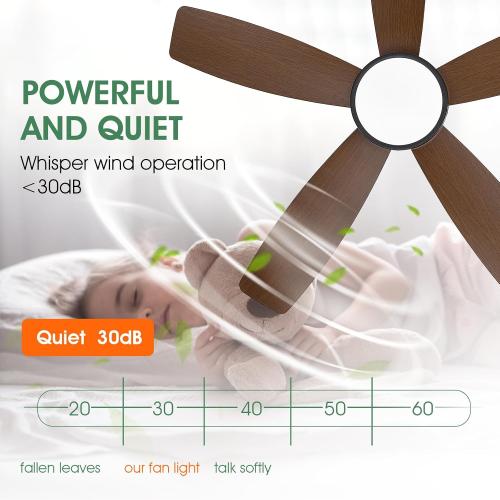 Ceiling Fans with Lights and Remote/APP Control, 41 inch Low Profile Flush Mount Ceiling Fan with Lights, LED Dimmable 5 Reversible Curved Blades 3 CCT 6 Speeds for Bedroom Living Room, Wood