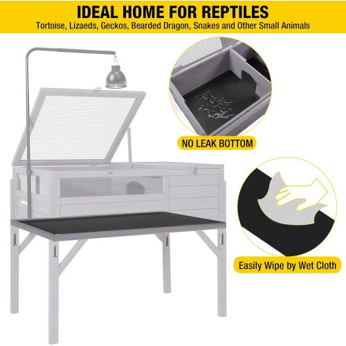 Aivituvin Tortoise Habitat Turtle Enclosure, Wooden Tortoise House Reptile Cage for Small Animals Indoor-Outdoor, Adjustable Lamp Holder Included