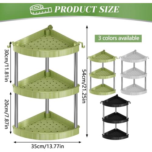 3 Tier Fruit Vegetable Storage Basket Organiser, Countertop Standing Storage Rack, Rustproof, Corner Shelves for Versatile Pantry Kitchen, Narrow Places (Grey)