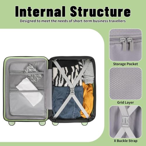 Size 22×14×9 Color Green Airline Approved Carry On Luggage with Front Open Pocket, Spinner Wheels, ABS PC Hardshell Small 20inch Suitcase with Protective Cover and Luggage Tag, Avocado Green